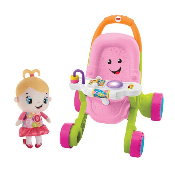 Fisher-Price Laugh & Learn Stroll & Learn Walker Gift Set, Musical Baby Walking Toy and Soft Doll for Infants Ages 9 Months and Older