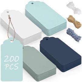 SallyFashion 200 PCS Gift Tags with String Attached, 1.57"x2.76" Colored Hang Tags for Clothes DIY Crafts Wedding Holiday Baby Showers Birthdays(Blue)