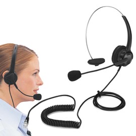 RJ11 Landline Phone Headset with Microphone, Noise Cancelling Telephone Headset, Call Centre Headphones for Yealink Grandstream Office Desk IP Phones