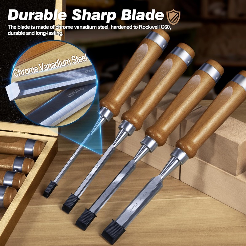 10 Pieces Wood Chisel Set, 1/4"~2" Woodworking Chisel Kit with