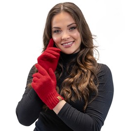 VIVISENCE 7014 Women's Winter Gloves with Cosy Stylish Wide Classic Knitted Cuffs Made of Soft and Warm Yarn Ideal for Cold Weather Perfect Elegance and Comfort, red