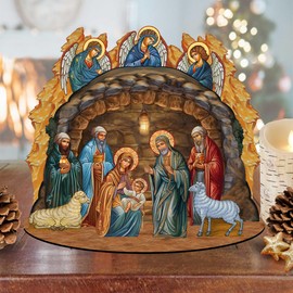 Orthodox Nativity Scene with Angels Décorative Set by G. Debrekht | Nativity Holiday Décor - 852762 Medium 8.5 x 12 x 4 inches