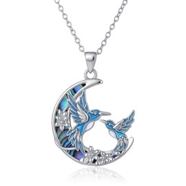 Tiehuoxia Hummingbird Necklace Sterling Silver Birds on Moon Pendant Abalone Animal Jewelry Birthday Gifts for Women Mother Wife Friends Daughter (Animal necklace-hummingbird necklace)