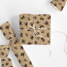 FYSUIMU Bee Kraft Wrapping Paper -Mini Roll- 17 Inch x 32.8Ft Honey Bee Gift Wrap Paper Bulk Spring Summer Art Paper for Birthday Wedding DIY Crafts