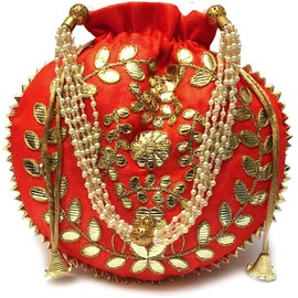 Ekavya Potli Bag Jewelry Coin Pouch Potli Bag Gota Patti Work (Red)