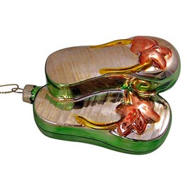 Wowser Tropical Beach Theme Flip Flop Hanging Glass Christmas Tree Ornament, 3 1/2 Inch