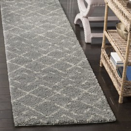 Safavieh Arizona Shag Collection ASG743D Moroccan Diamond 1.6-inch Thick Runner, 2'3" x 10' , Grey / Ivory