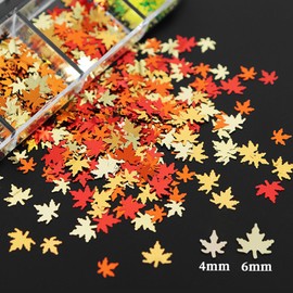12 Grids Fall Nail Glitters Maple Leaf Nail Sequins 3D Holographic Hexagon Nail Sequins Glitter Flakes Autumn Maple Leaves Glitter Nail Charms Nail Art Supplies for Women Acrylic Nail DIY Thanksgiving