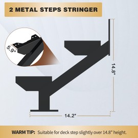 3 Pack Steel Stair Stringer, 2 Steps Stair Riser, Outdoor Metal Step Stringers for 14.8 Inch Height Deck.
