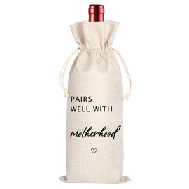 Maydvdv New Mom Gift Wine Bags|Mother Present|Mother's Day Gift|Mom Gift|New Baby Gift|Pairs Well With Motherhood|Drawstring Wine Bag(11MA11)