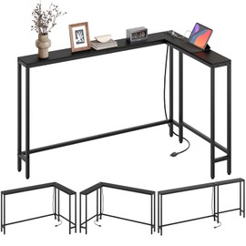 YATINEY Narrow Console Table with Outlets, 70.9" Sofa Table Narrow Long, L Shaped Behind Couch Entryway Table with Charging Station, for Living Room, Hallway, 3 Assembly Options, Black CT07UBB