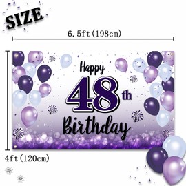 LASKYER Happy 48th Birthday Purple Large Banner - Cheers to 48 Years Old Birthday Home Wall Photoprop Backdrop,48th Birthday Party Decorations.