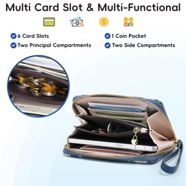 Pomelo Best Women's Wallet with Flower Pattern - Stylish Wallet with Wrist Strap Zip RFID Protection Wallet Gift for Women, blue, S, Casual