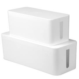 Iron Forge Cable Cable Management Box, 2 Pack - White Cord Organizer and Hider for Wires, Power Strips, Surge Protectors & More - Includes Sleeve Cables, Hook and Loop Keepers, Zip Ties & Clips