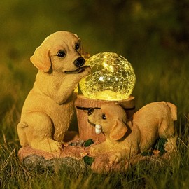 Solar Garden Dogs Statues Light, Outdoor Puppy Figurine Resin Decoration for Garden Pathway Patio Yard Lawn