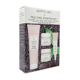 Earth To Skin Tea Time Starter Set: White Tea Cleanser (1.0 Fl Oz), White Tea Day Cream (0.5 Fl Oz), Black Tea Night Cream (0.5 Fl Oz), Chamomile Eye Cream (0.23 Fl Oz)