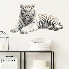 RoyoLam Lifelike Lying White Tiger Wall Decal Nursery Animal Wall Sticker Removable Peel and Stick Wall Art Decor for Kid Baby Classroom Preschool Living Room Playroom Bedroom School