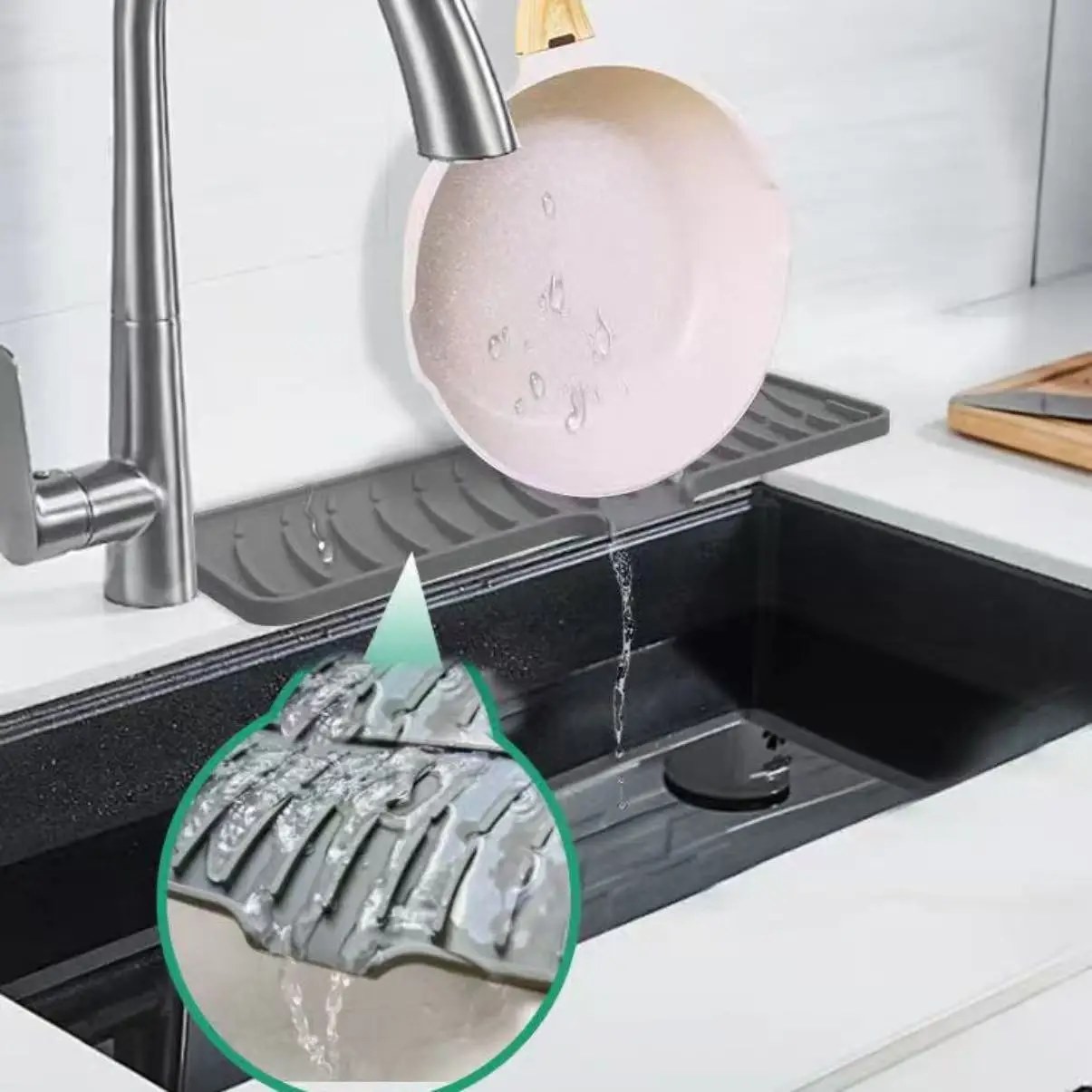 Kitchen Faucet Silicone Mat – Anti-Slip Sink Drain Protection, Slope Drainage for Countertop