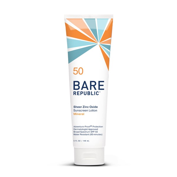 Bare Republic Sport Mineral Sunscreen SPF 50 Sunblock Body Lotion, Free of Chemical Actives, Vanilla Coco Scent, 5 Fl Oz