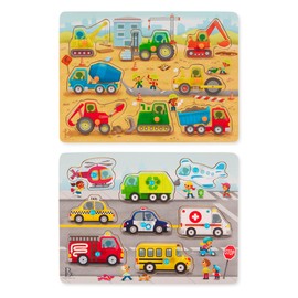 B. toys – Wooden Peg Puzzles – Construction Trucks & Cars Puzzles – 8-Piece Puzzles for Toddlers, Kids – Cars, Vehicles, Construction Trucks – 2+ – Peek & Explore - Construction Trucks & Vehicles