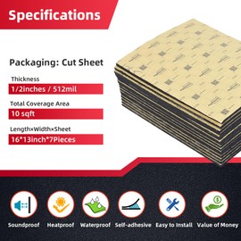 AggSound Sound Deadening Mat 1/2inch(13 mm) 9.95sqft - Car Sound Deadening Material Closed Cell Foam - Heat Insulation PE Foam Sound Deadener Material & Heat Barrier