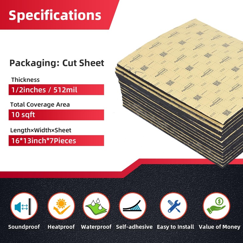 AggSound Sound Deadening Mat 1/2inch(13 mm) 9.95sqft - Car Sound