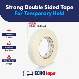 ECHOtape DC-K048A | Strong, Double-Sided Tape for Temporary Hold and Bonding | White | Sticks Well to Most Surfaces | Removes Cleanly | Easy Tear | Excellent Holding Power | .94 in x 36 yd