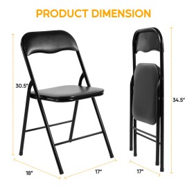 HealSmart 2 Pcs Folding Chairs with Leather Padded Cushion Seats Indoor Outdoor Black