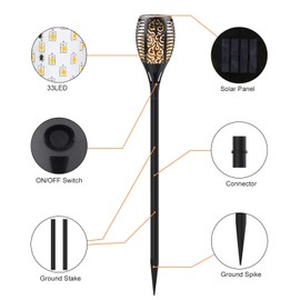 Permande Solar Torch Light with Extension Rod, Solar Lights Outdoor with Flickering Flame, Waterproof Outdoor Lighting Fire Pathway Lights Landscape Decoration for Garden Yard Lawn Patio, 8Pack