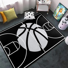 Basketball Court Rug for Boys Bedroom - Basketball Court Rug Basketball Rug for Boys Bedroom Sports Carpet for Boys Bedroom Sports Carpet for Kids Room Decor,Black,4'5''×6'