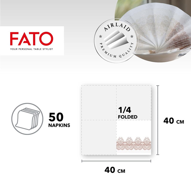 Fato - Trockene Papierservietten, Airlaid, Textileffekt, Packung mit 50 Servietten,