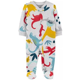 Carter's Baby Boys' 1 Piece Cotton Footed Sleepers, Multi Colored Dinos, 3 Months