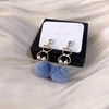 Cute Bear Pom Pom Drop Earrings for Women, Sparkly Zircon