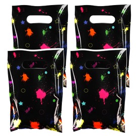 Hxezoc 50 Pieces Neon Candy Bags Glow in The Dark Goodie Bag Plastic Colorful Treat Bags Neon Gift Wrap with Handles Favor Bags For 80's 90's Birthday Party Decoration Supplies