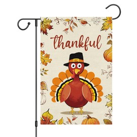 Wodison Thanksgiving Garden Flag 12x18 Double Sided, Vertical Burlap Small Thankful Turkey Garden Flag Harvest Thanksgiving Seasonal Farmhouse Yard Outdoor Decoration