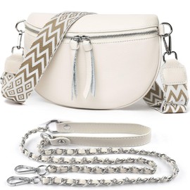 BROTOU Genuine Leather Crossbody Bag with Adjustable Wide Strap, Chain Strap & Small Cosmetic Bag, Large Capacity Shoulder Bag for Ladies Girls Travel Shopping Daily Use (Beige)