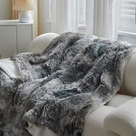 Wajade Fluffy Sherpa Fleece Blanket Gray Faux Fur Bed Throw Super Soft Warm Large Blanket for Bed Sofa Car, 130x160CM