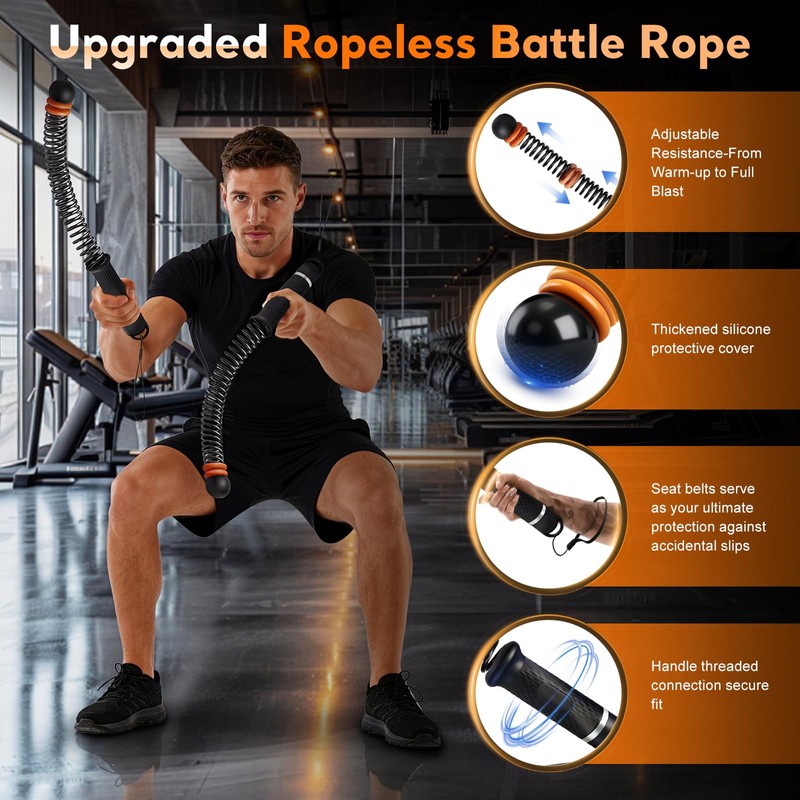 Ropeless Battle Ropes, Heavy Duty Portable Cordless Battle Rope for