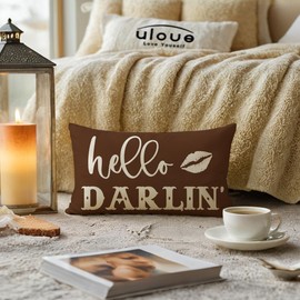 Funny Couple Lumbar Pillow Covers 12x20 Howdy Cowboy Hello Darlin’ Western Throw Pillowcases Rustic Farmhouse Decor Cushion Covers 2Pack for Cowboy Cowgirl Valentine Decorations (Brown)