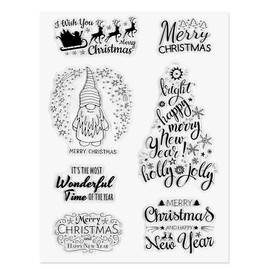 Hying Father Christmas Gnomes Clear Stamps for Card Making and Photo Album Decorations, Christmas Trees Transparent Rubber Stamps Xmas Santa Sleigh Stamps Seal for DIY Scrapbooking