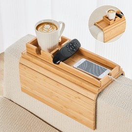 GEHE Couch Cup Holder, Anti Falling Sofa Arm Tray, Removable Couch Cup Holder Armrest Tray, Foldable Couch Arm Tray, Diversified Couch Side Table for Remote/Snacks/Cellphone/Drinks/Cup