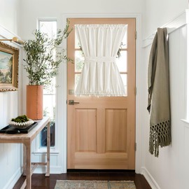 NICETOWN Semi Sheer Door Curtain - Linen Blend Privacy French Door Curtain for Kitchen Rod Pocket Window Treatment Cover Farmhouse Decor for, 52" Wide x 40" Long, 1 Panel, Linen