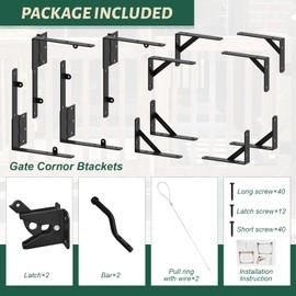 Suemoss 2 Set Gate Frame Fence Kit with Gate Latch,Heavy Duty Anti Sag Gate Kit, Gate Corner Brace Bracket Hardware for Wooden Privacy Fence Gate Garden Wooden Driveway Gates, Shed Doors, Corral