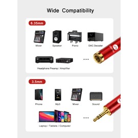 Metron High-end 3.5mm(1/8'') Plug Male to 6.35mm (1/4'') Jack Female Stereo Headphone Adapter, Gold-Plated Pure Copper Mini Jack Aux Converter for Headphone, Amp Adapte, Red 2-Pack