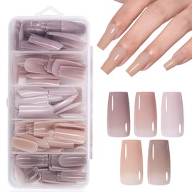 AILLSA Medium Gel Nail Tips Square Shape 5 Natural Colors 4 in 1 False Nail Tips Set Press on False Tip Nail For DIY French Nail Art 140 PCS