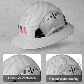 DS-SMAAT Construction Full Brim Safety Hard Hat with Glasses&Cooling Towel Adjustable Vented Reflective Safety Helmet ANSI Z89.1 Type Ι OSHA Approved 6-Point Suspension Hard Hat for Industrial