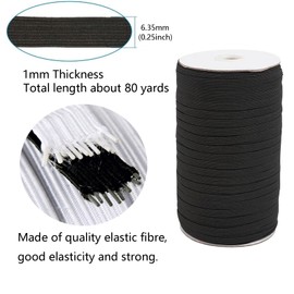 80 Yards Elastic Band for Sewing, 1/4 inch Wide Stretch Strap High Elastic Cord for Sewing Crafting DIY - Black
