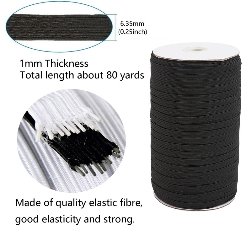 80 Yards Elastic Band for Sewing, 1/4 inch Wide Stretch