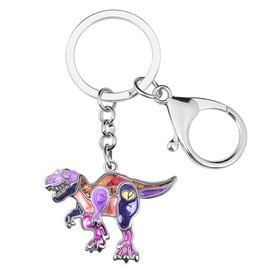 Enamel Alloy Tyrannosaurus Rex Keychain Dinosaur Charms Novelty Gifts for Women Teen Girls Bag Wallet (Purple), 23mm x 33mm