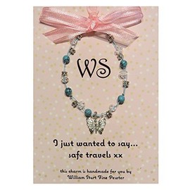 Gorgeous Blue Howlite Bracelet Handmade Pewter Butterfly Charm, by William Sturt Travel Safely